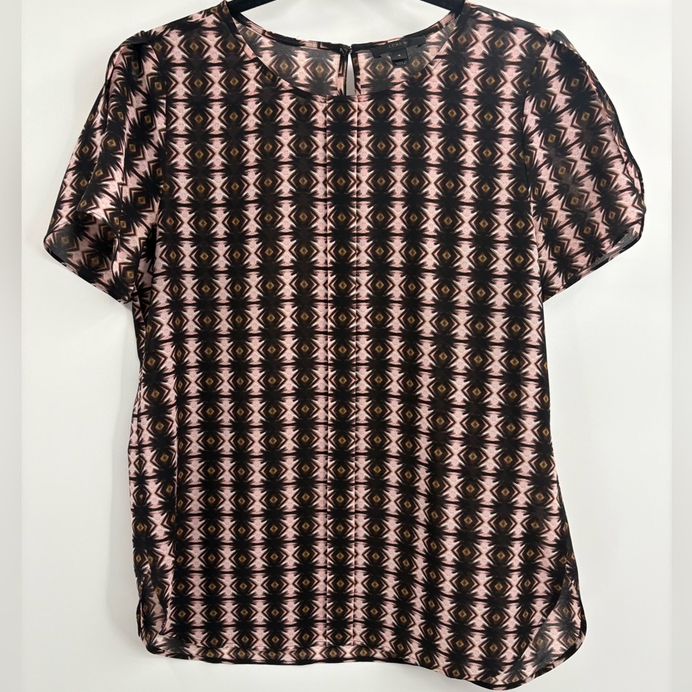 J.Crew Petal in Shadow Diamond Print Pink Black polyester short  Sleeve Tee sz 4